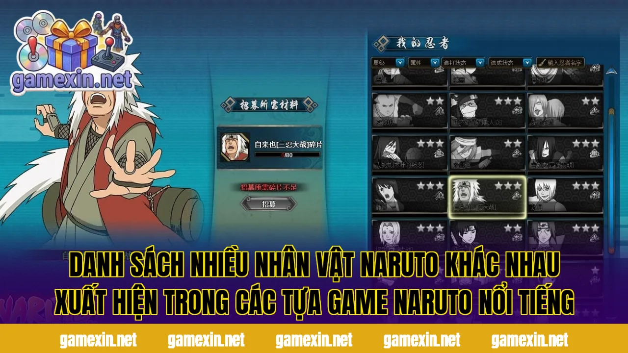 Danh sách nhiều nhân vật Naruto khác nhau xuất hiện trong các tựa game Naruto nổi tiếng